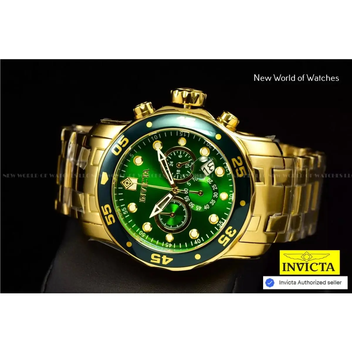 Pro Diver Scuba 48mm Chronograph Men`s Watch Green Dial/ Gold by Invicta