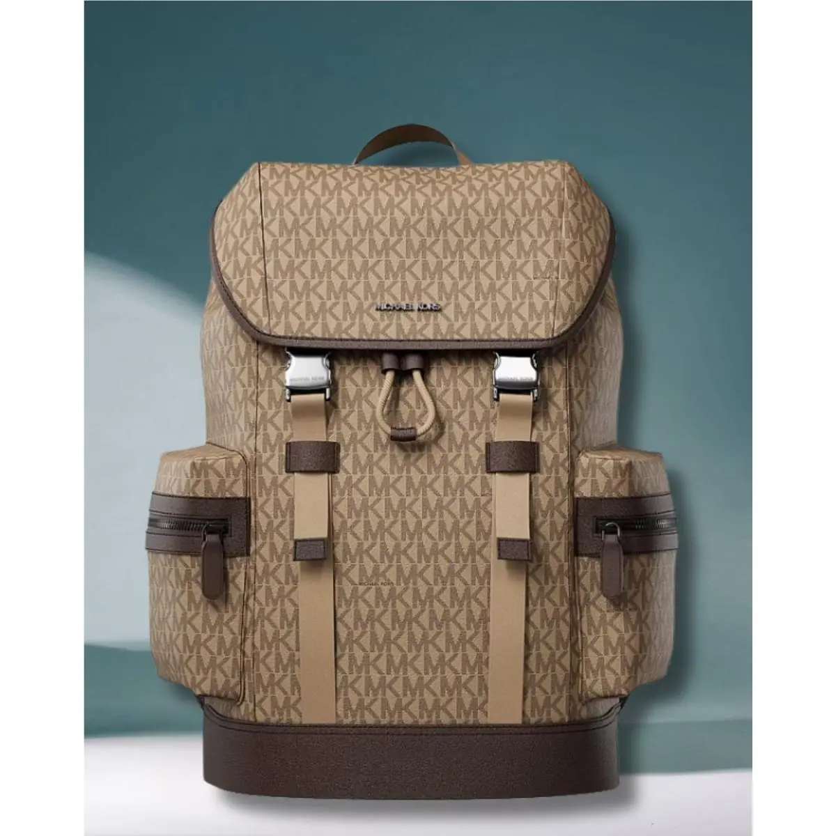Michael Kors Cooper Men Logo Buckle Flap Zip Side Pockets Backpack Bright White