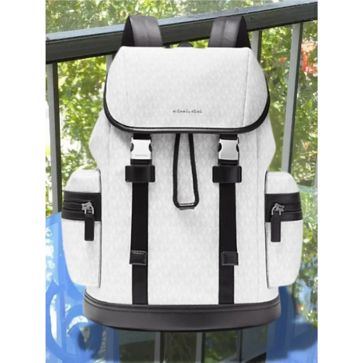 Michael Kors Cooper Men Buckle Straps Side Pockets Travel Backpack Bright White