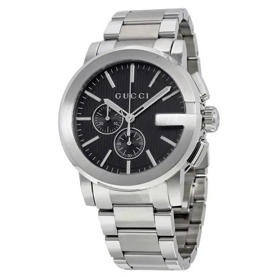 Gucci G Chronograph Black Dial Silver Strap Watch For Men - Model YA101204