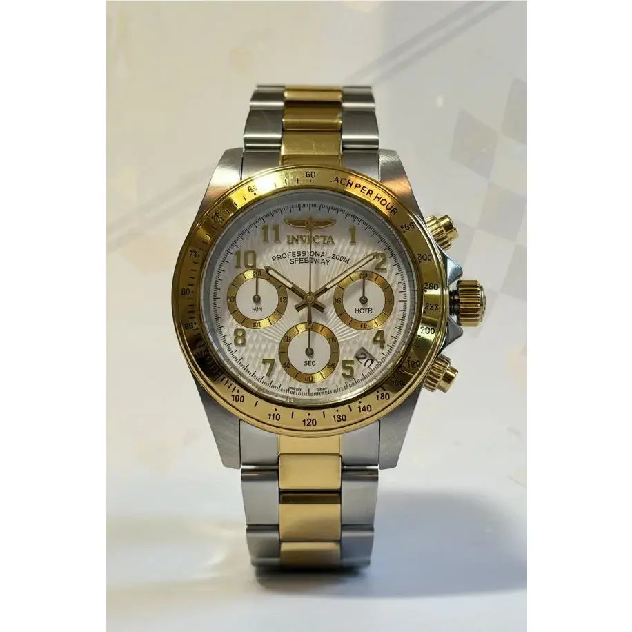 Invicta Speedway 17026 Chronograph 39.5mm Two-tone White Dial 200M Quartz Watch - Dial: White, Band: White, Bezel: Gold