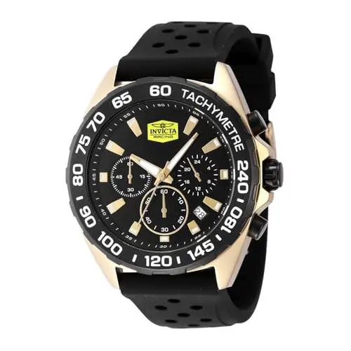 Invicta Mens 47769 Coalition Forces 43mm VD53 Quartz Gold Black Silicone Watch