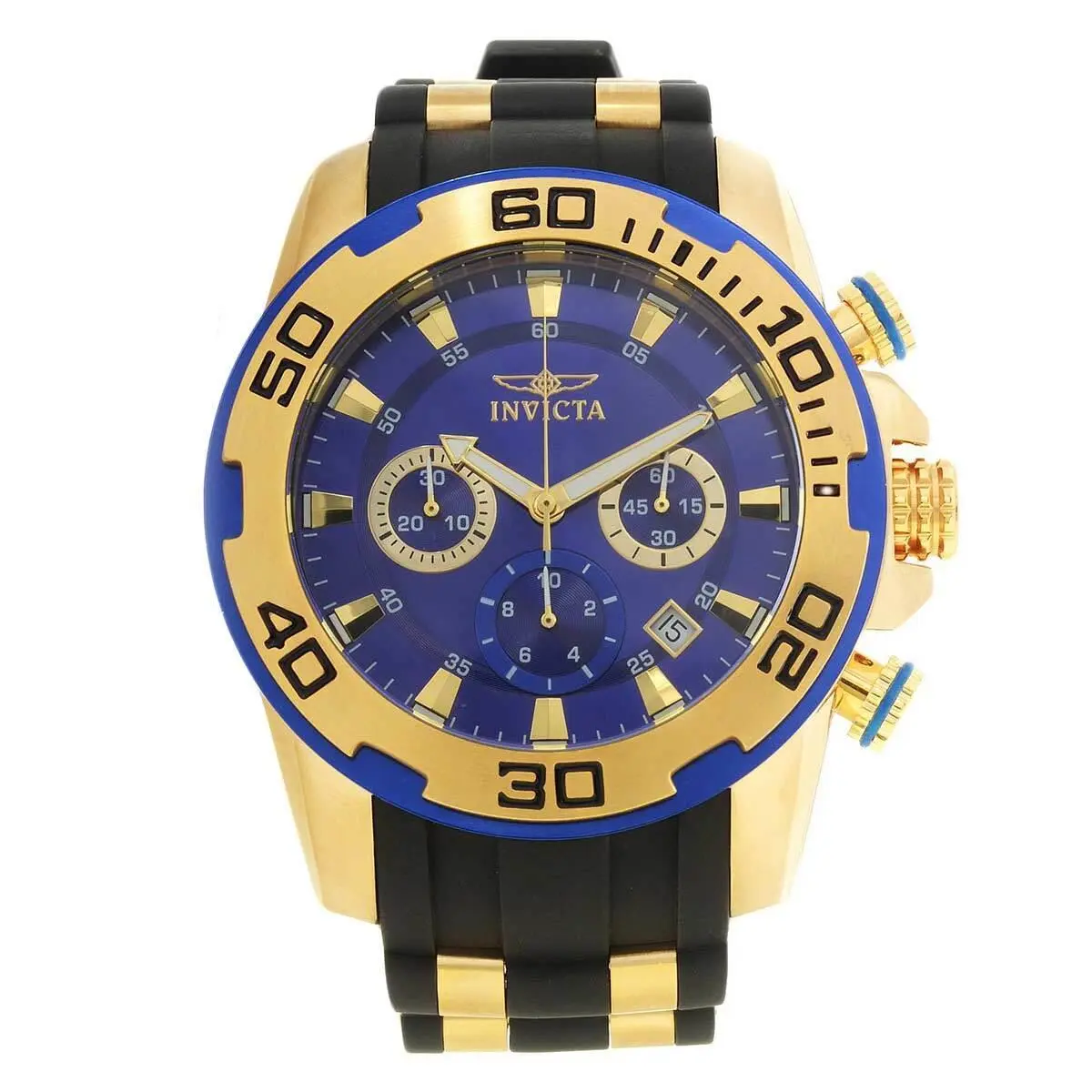Invicta Men`s Watch Pro Diver Scuba Chrono Blue and Gold Tone Dial Strap 22313 - Blue, Face: Blue, Dial: Blue