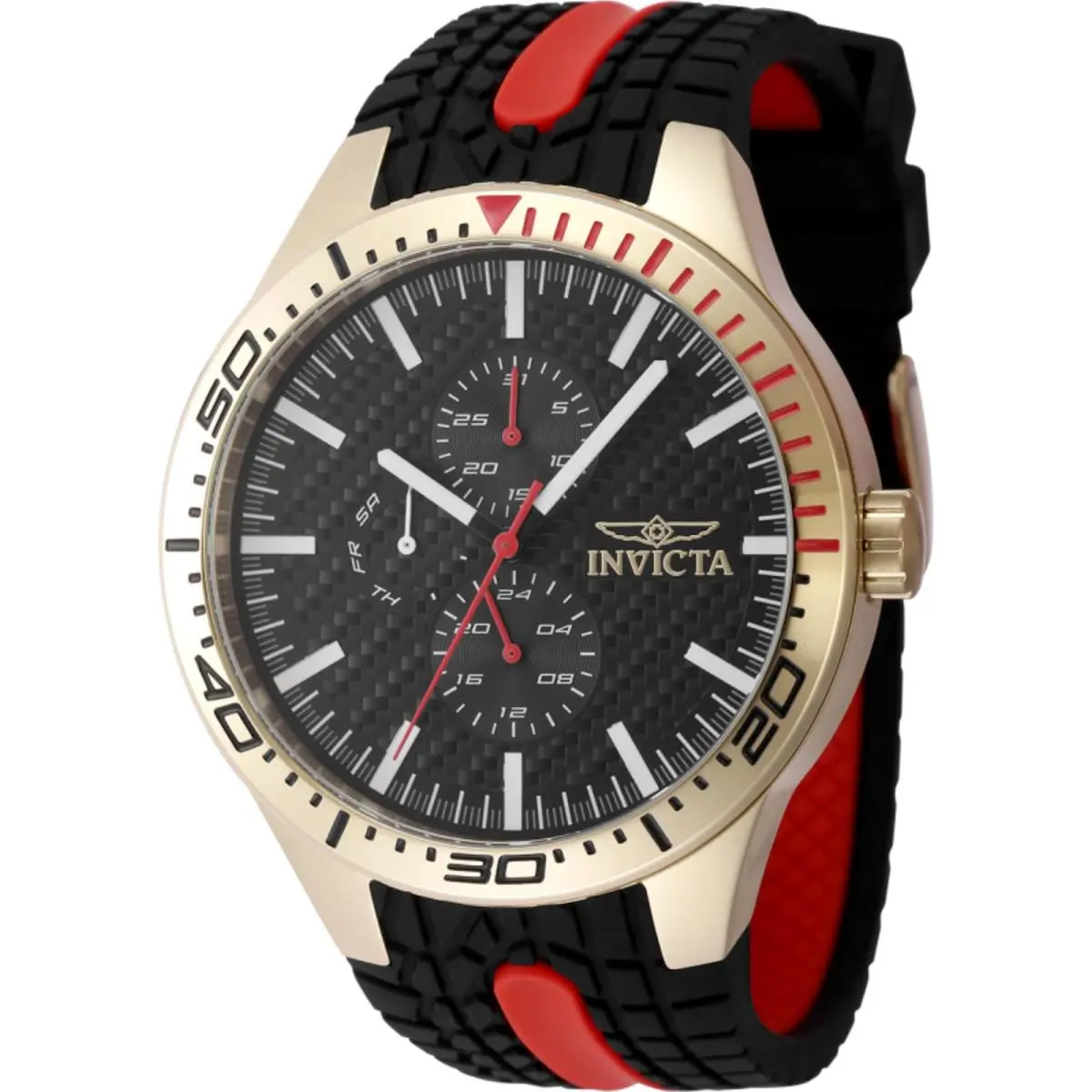 Men`s Watch  Racing Yellow Gold Case Black and Red Strap 48872 by Invicta