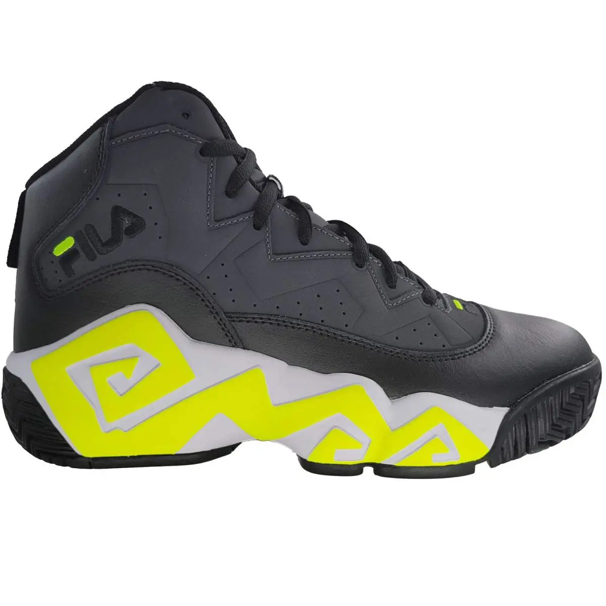 Fila Men`s 1BM01078-055 MB Jamal Mashburn Dark Shadow Retro Basketball Shoes - Dark Shadow / Safety Yellow / White