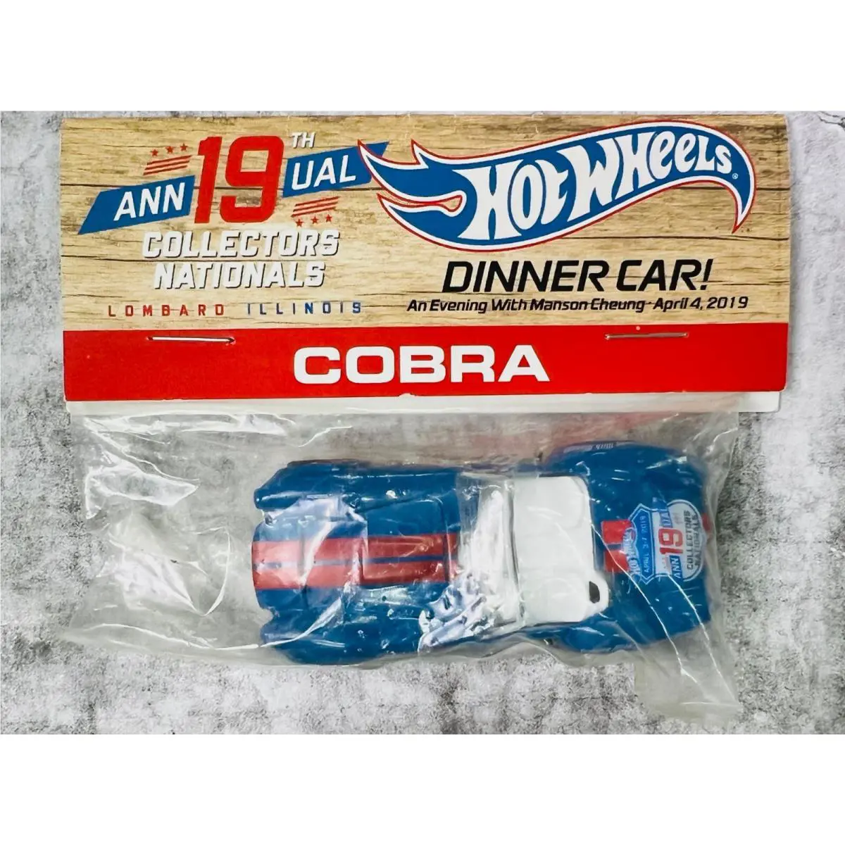 Hot Wheels 19th Collectors National Shelby Cobra Dinner Car Manson Cheung Bag