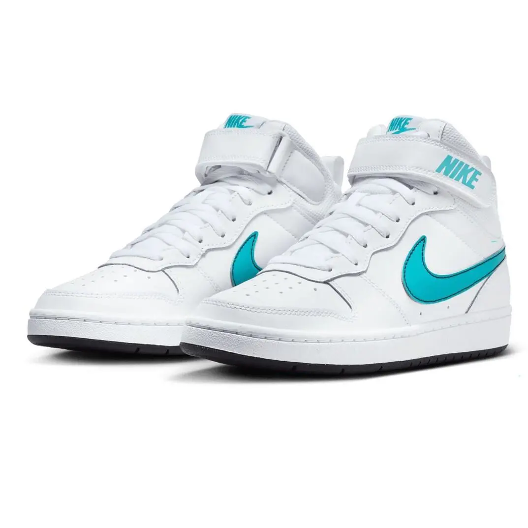 Nike Kids Court Borough Mid 2 GS White Aquamarine Black Shoes - White