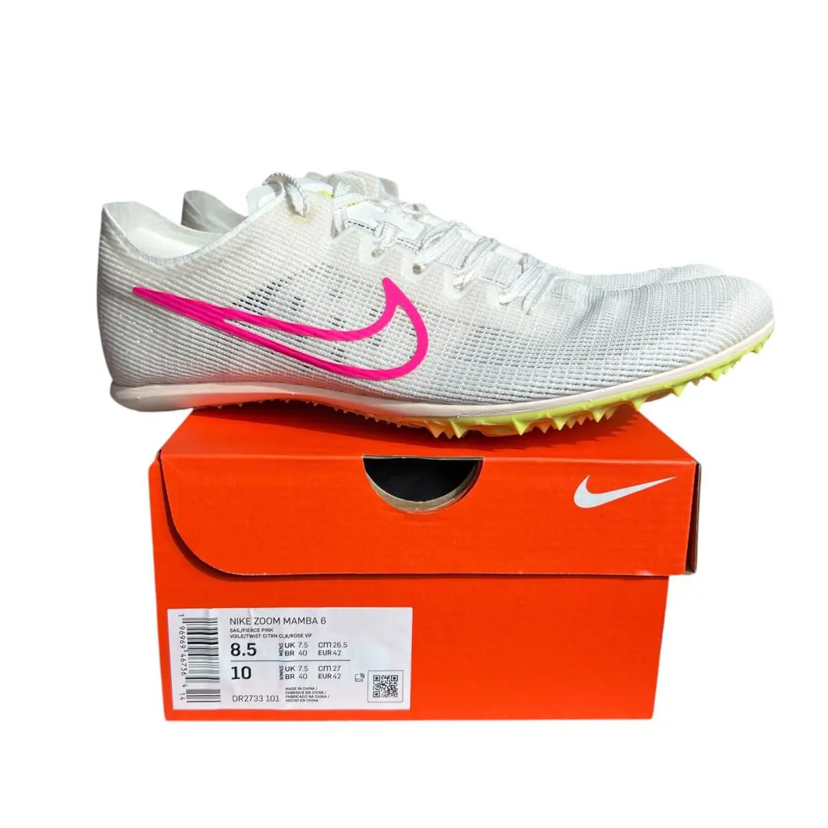Nike Zoom Mamba 6 Size 8.5 Men`s Track Spikes Sail/fierce Pink DR2733-101 - Sail/Fierce Pink