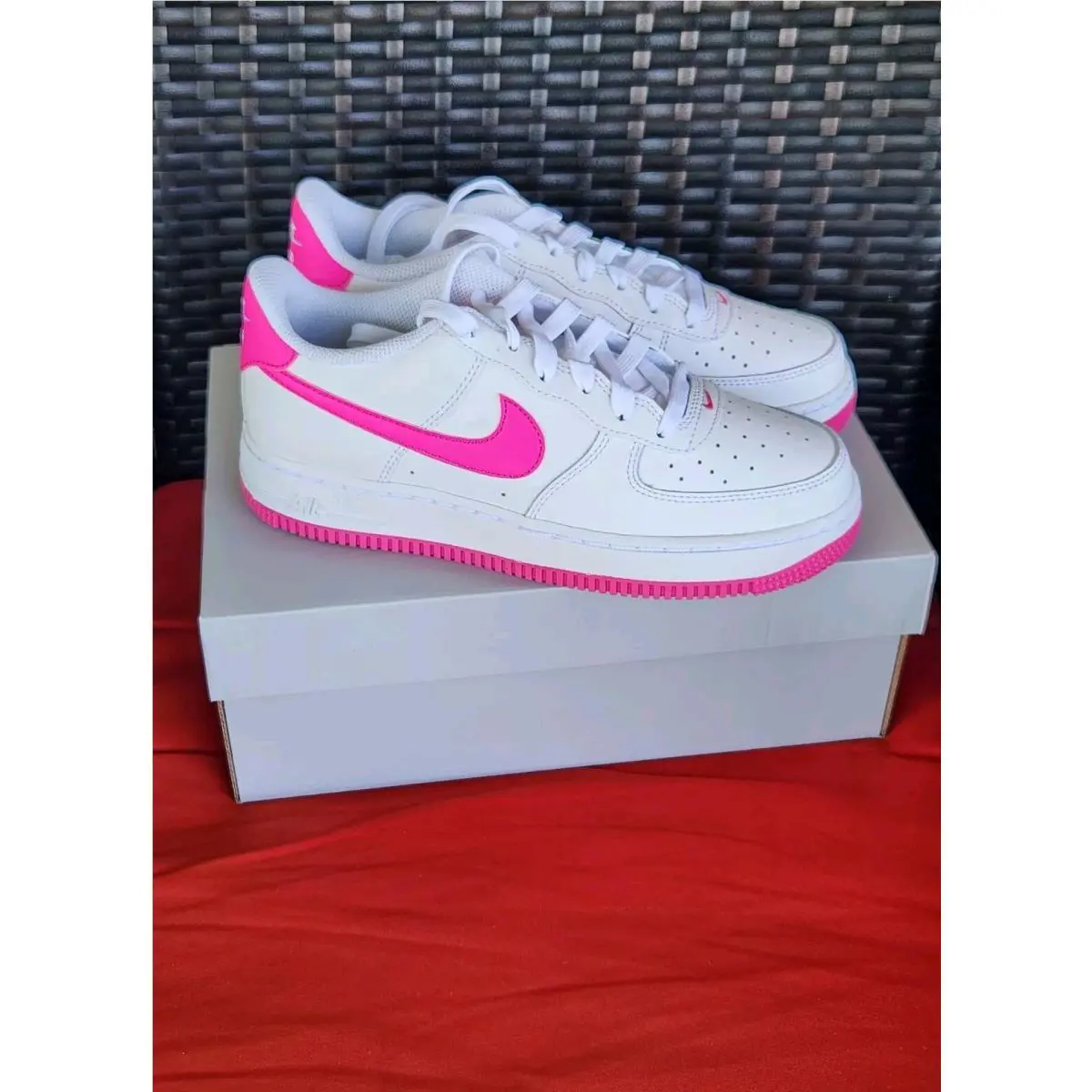 Big Kid`s Nike Air Force 1 GS White/laser Fuchsia FV5948 102 5.5Y - White/Laser Fuchsia