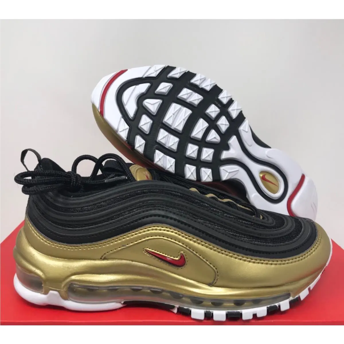 Nike Air Max 97 QS Black Varsity Red SZ 4 Mens Womens SZ 5.5 AT5458-002