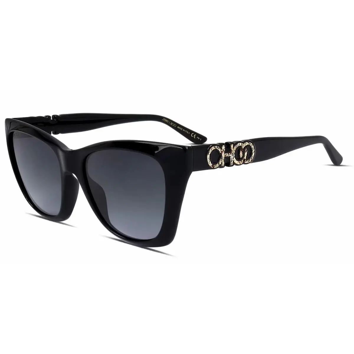 Jimmy Choo Rikki Woman`s Black Beveled Cat-eye Sunglasses 0807-9O Italy