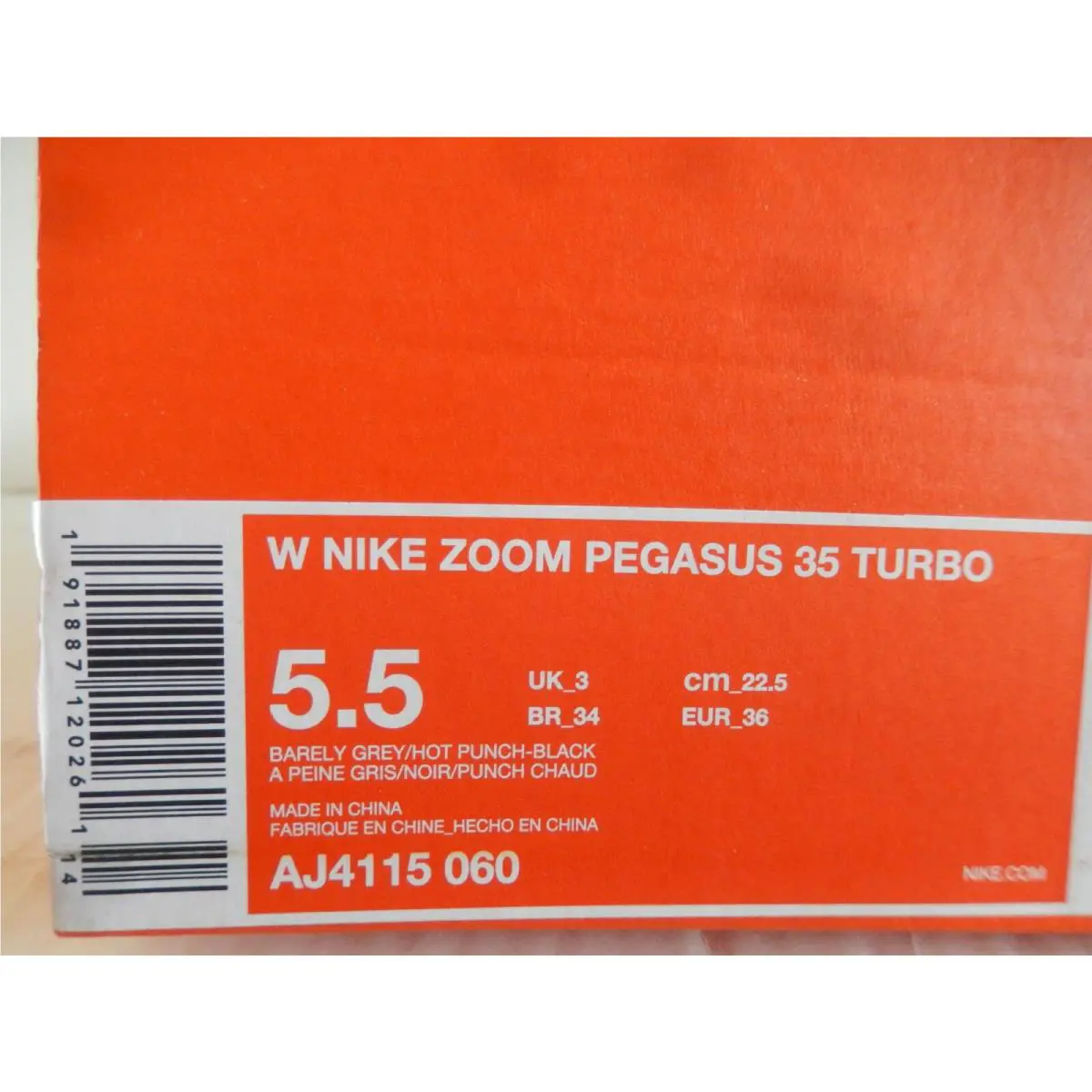 Nike shoes - Zoom Pegasus 35 Turbo - Zoom Pegasus Turbo - AJ4115-060 - Barely Grey/Hot Punch/White/Black (UPC: 0191887120254) 3
