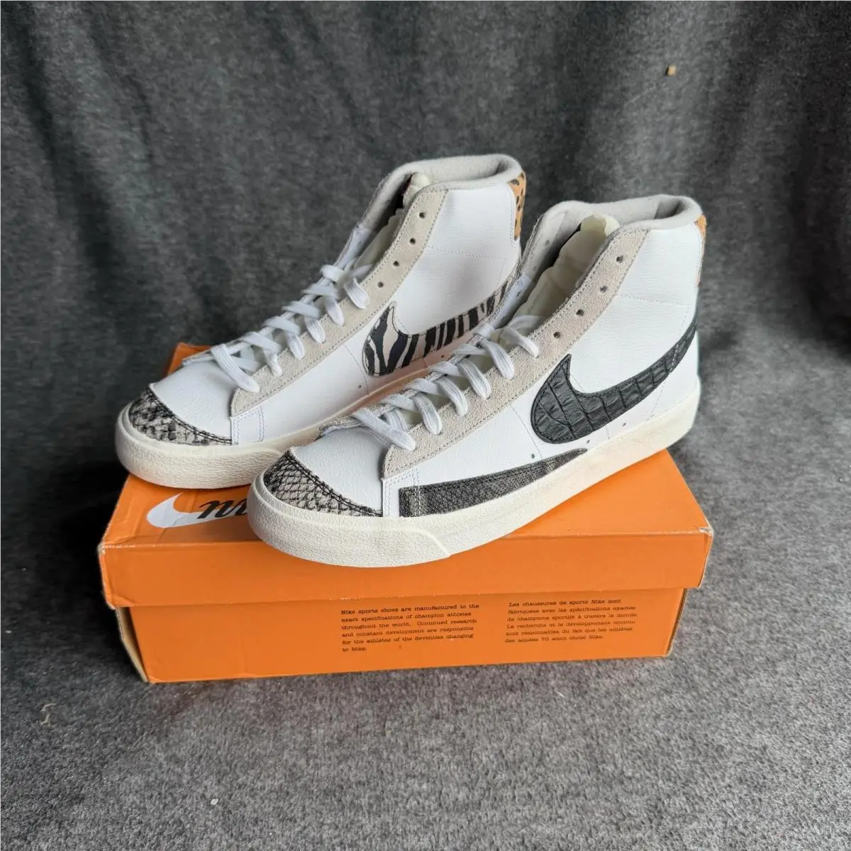 Nike Blazer Mid Tunnel Walk Shoes White Leopard Print Mens Size 12 DZ4840-100