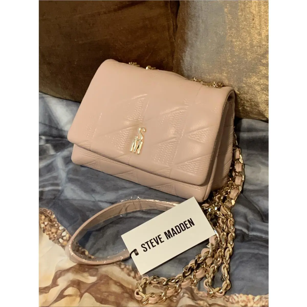Hot Steve Madden Handbag Crossbody Logo Color: Pink Gold Chains