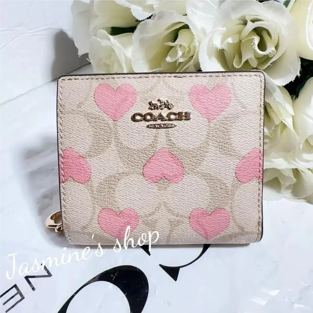 Snap Wallet In Signature Leather with Heart/floral/cherry Print CQ145/heart/light khaki multi by Coach
