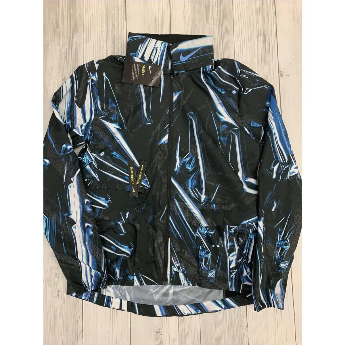 Nike Nsw Full-zip Reflective Running Jacket Womens Size S BV4387-405 Black Blue