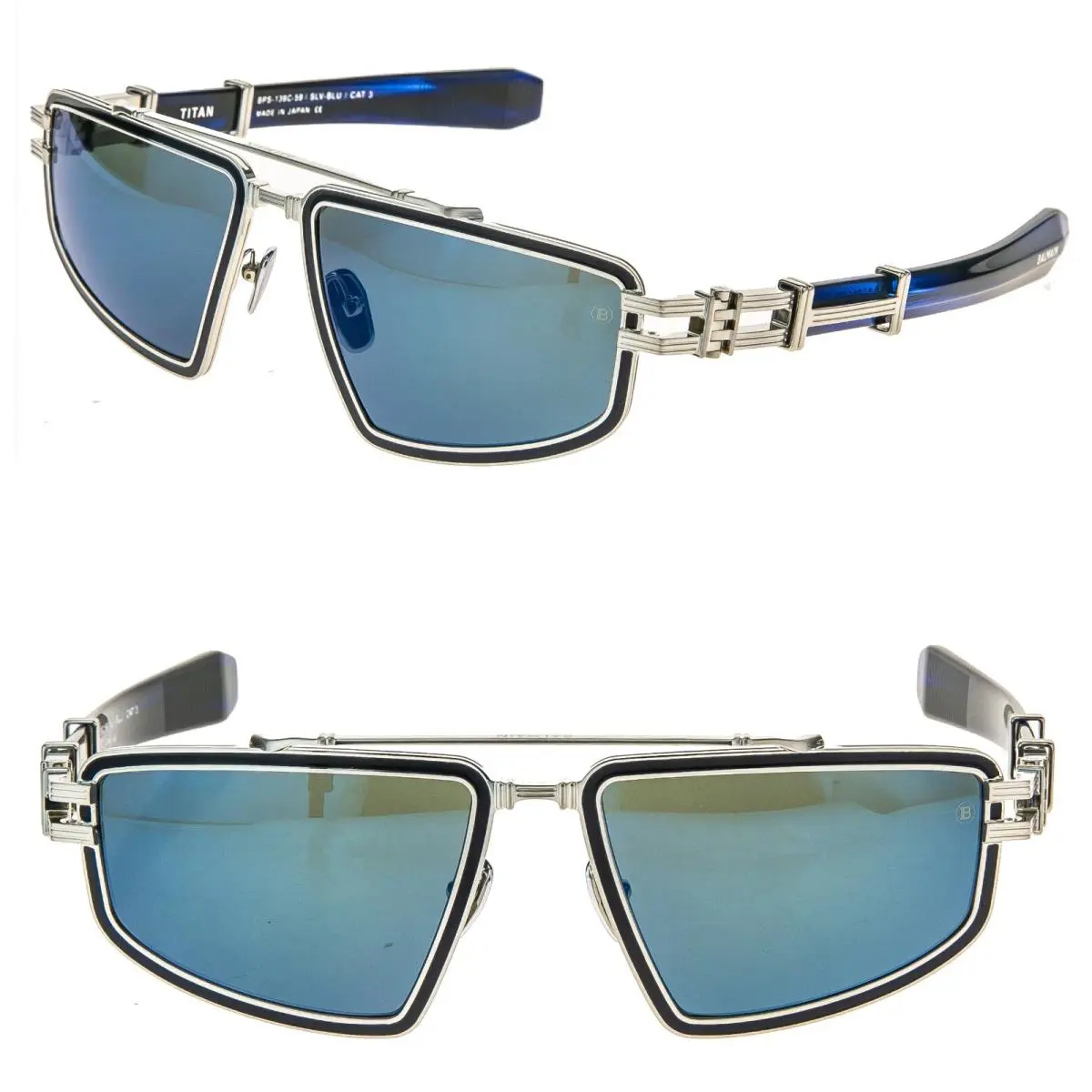 Balmain Titan BY Akoni BPS139 Titanium Silver Blue Mirror Bps 139C Sunglass