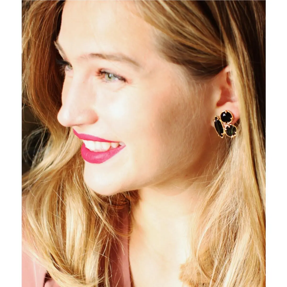 Black Cluster Earrings Gold Fill Posts Large Studs Desert Stone by Kate Spade