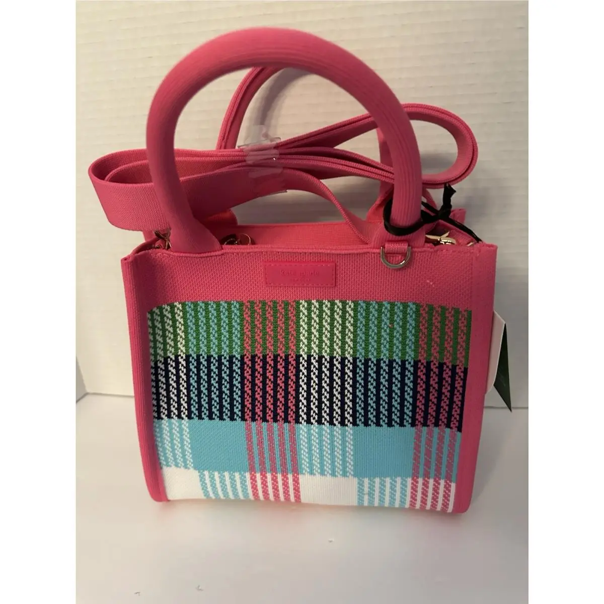 New Kate Spade x Target Pink Plaid Knit Crossbody Bag Handbag Purse Tote