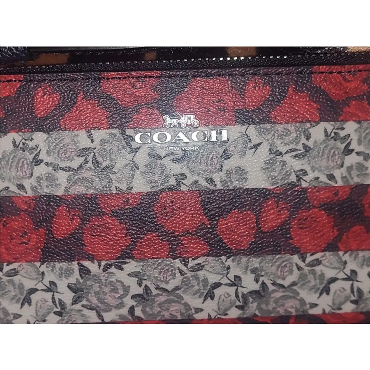 Americana Floral Stripes Corner Zip Small Wristlet Pouch F30208 Roses by Coach