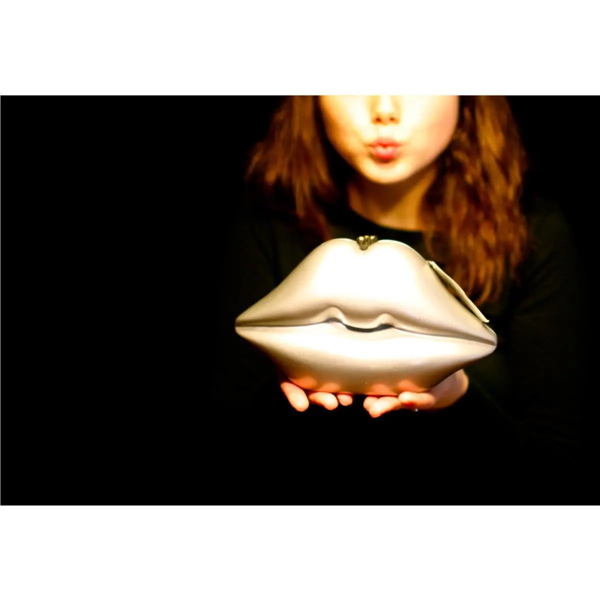 Timmy Woods Silver Kiss Lips Smooch Minaudiere Clutch Shoulder Bag by Kate Spade