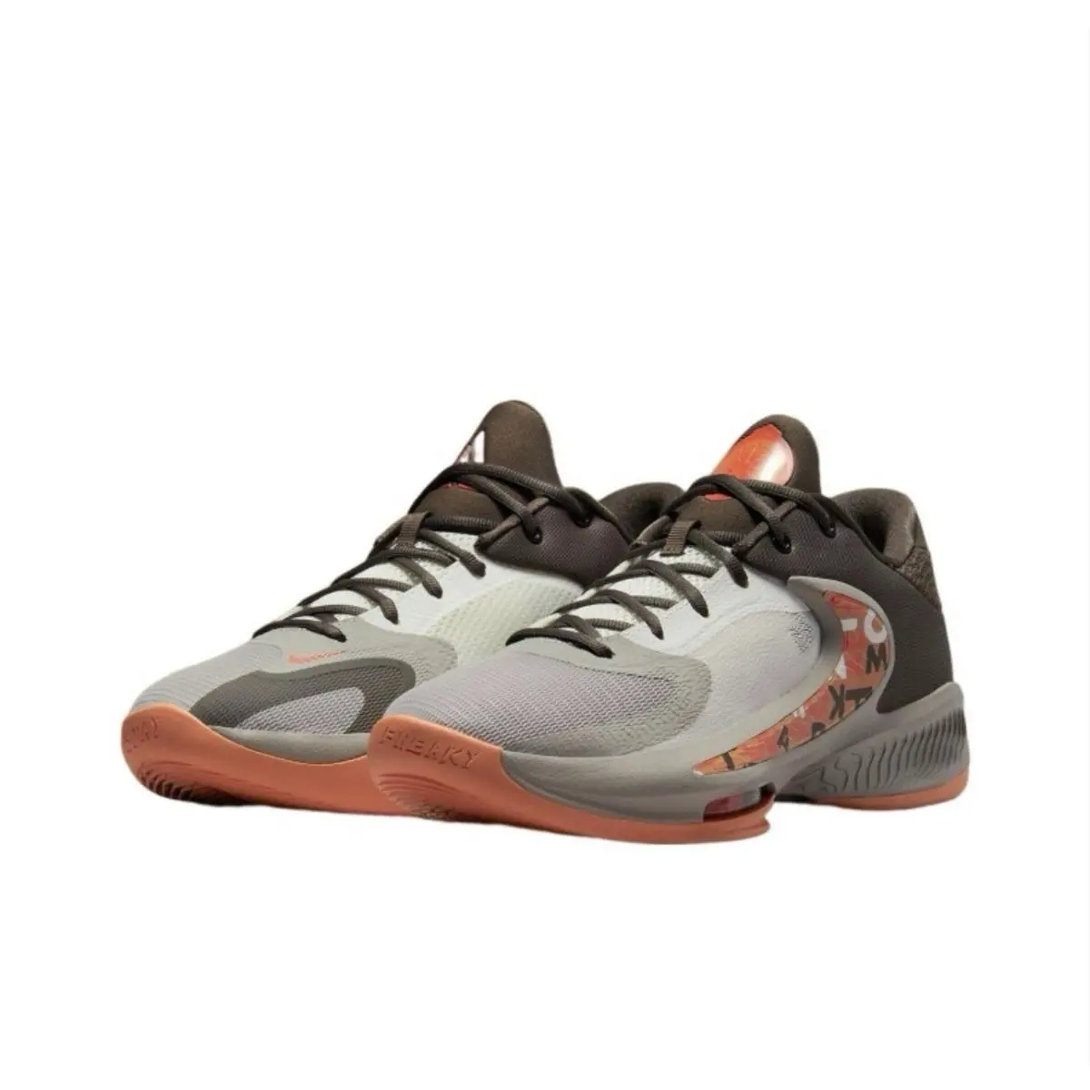 Nike Zoom Freak 4 Letter Bros DJ6149-003 Men`s Size 4 Sail Orange Basketball - Ironstone/Sail/Orange Trance