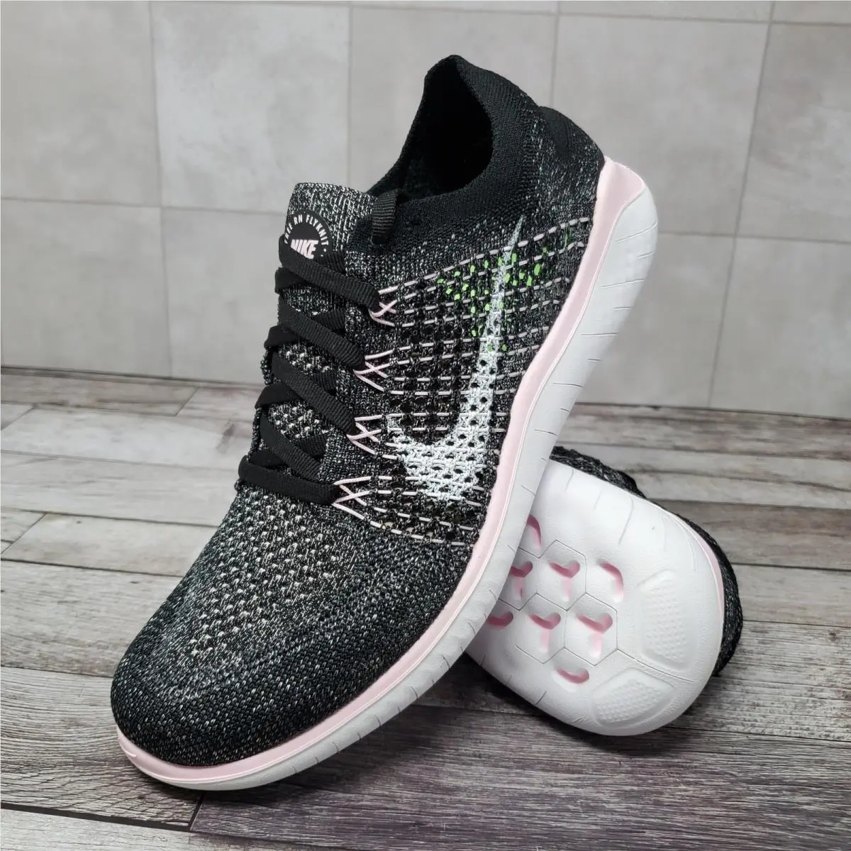 Nike Free RN Flyknit 2018 Black Pink Foam Women`s Size 8.5 Sneakers 942839-007
