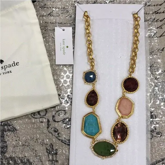 Kate Spade Gold Perfectly Imperfect Multi Color Stone Statement Necklace