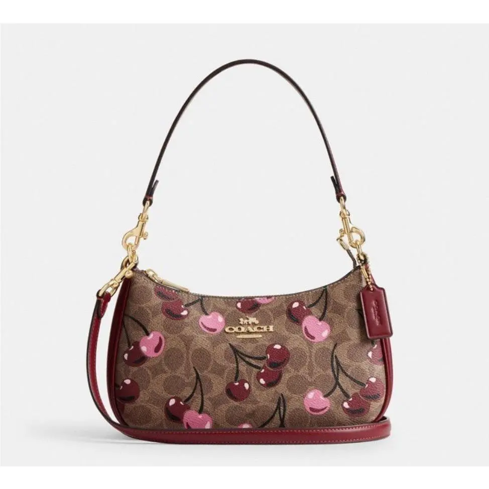 Coach Teri Signature Leather Shoulder Bag with Cherry Print CY694