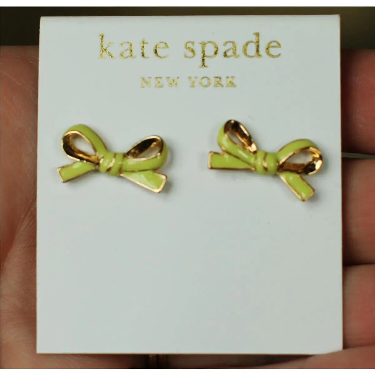 Kate Spade Skinny Mini Sunshine Yellow/ Gold Enamel Bow Stud Earrings