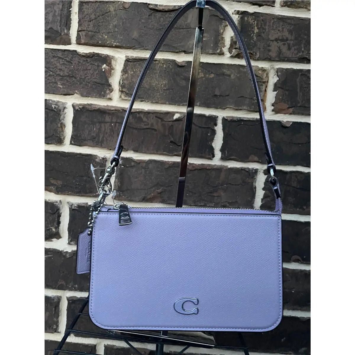 Coach Pouch Shoulder Bag Cross Grain Leather Soft Purple