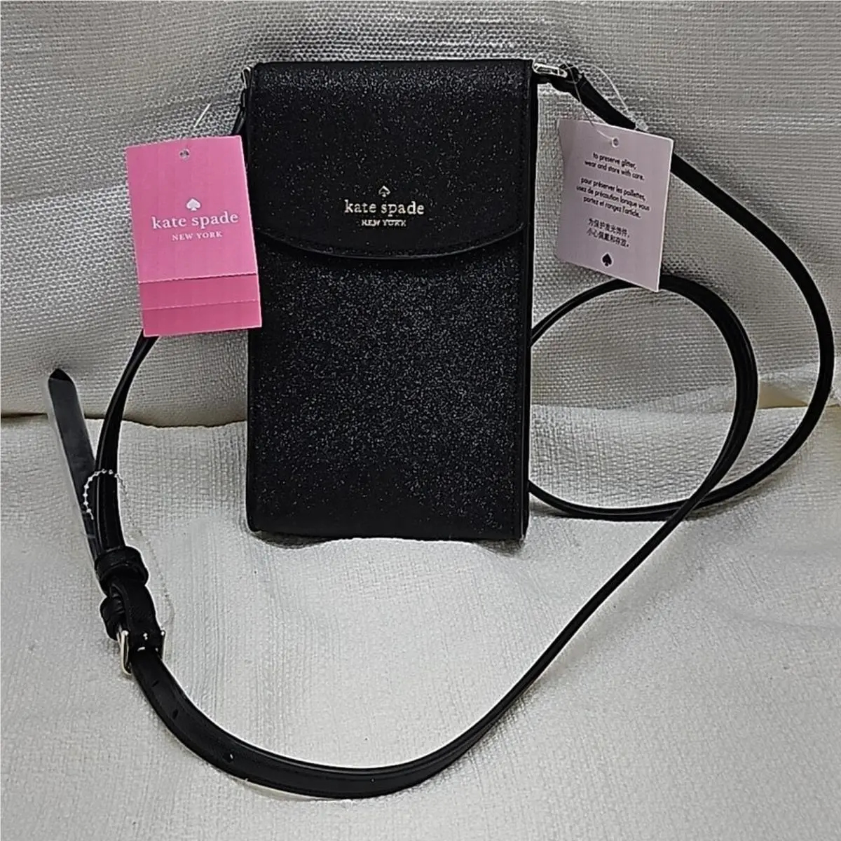 Kate Spade Lola Glitter North South Flap Phone Crossbody Purse Minimalist