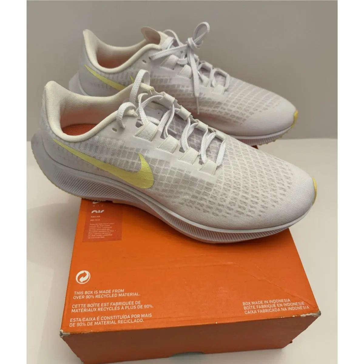 Nike Air Zoom Pegasus 37 Shoes Womens 12 White Mango Running BQ9647-105 - White