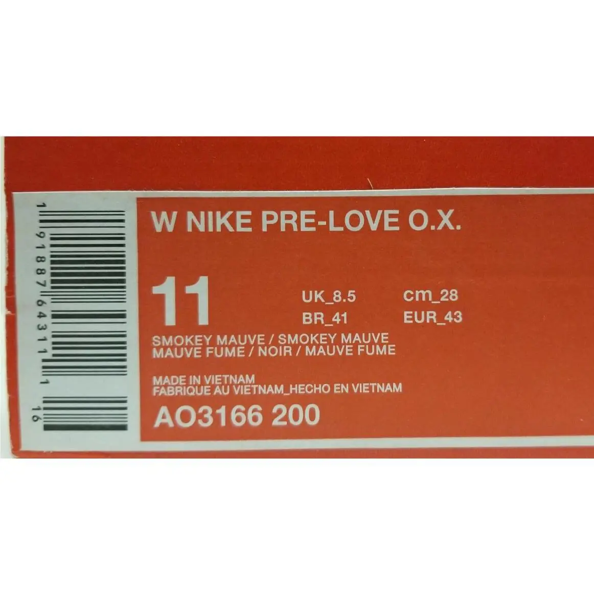 Nike shoes - Nike Pre-Love O.X. - AO3166 200 - Smokey Mauve/White/Black (UPC: 00191887643104) 5