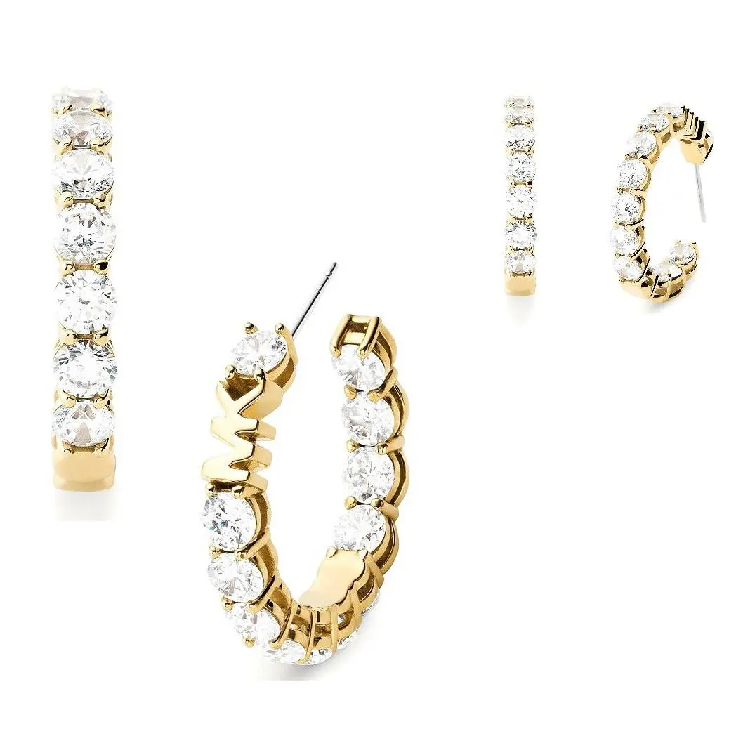 Michael Kors Brass Gold Tone Large Crystals Open Hoop Earrings MKJ7310