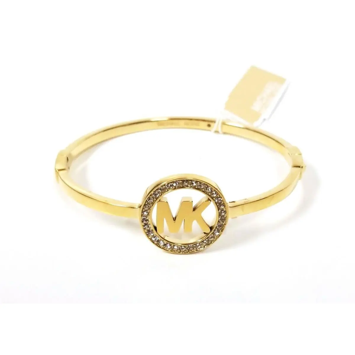 Michael Kors Gold Tone Round MK Logo Crystals Oval Cuff Bangle MKJ4116