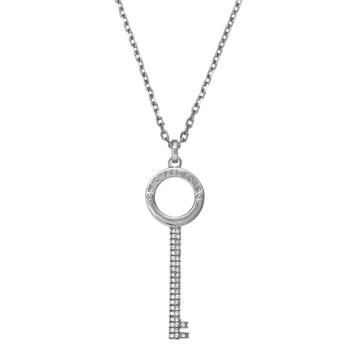 Michael Kors First AT Silver Tone Pave Crystal Key Pendant Necklace MKJ2881
