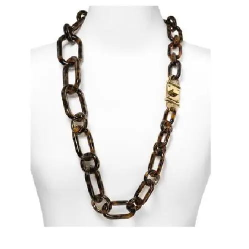 New-michael Kors Tortoise Shell+gold Tone Large Link Turn Lock Necklace MKJ1683