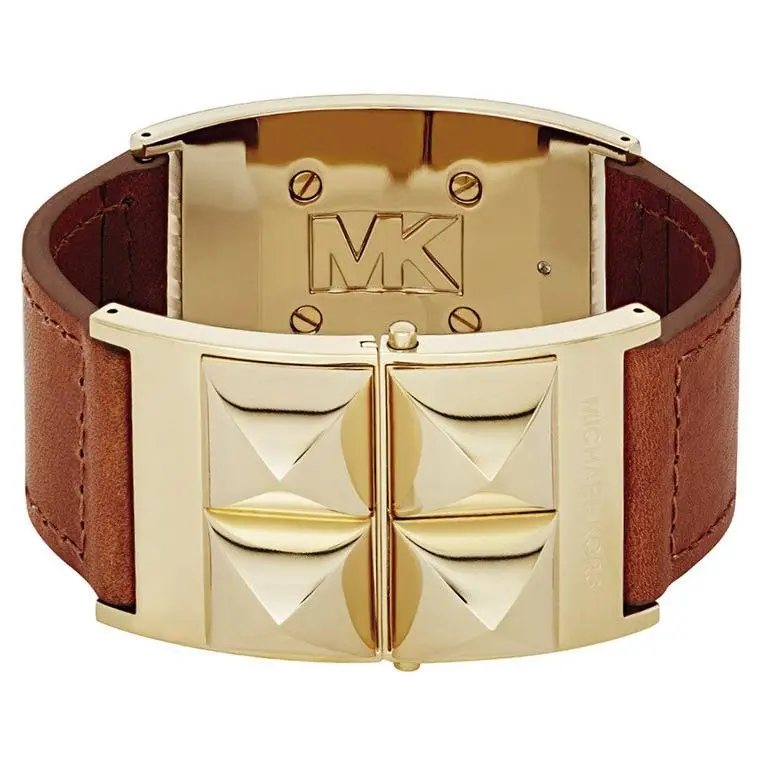 Michael Kors 14K Gold Tone Pyramid Wide Leather Cuff Bracelet
