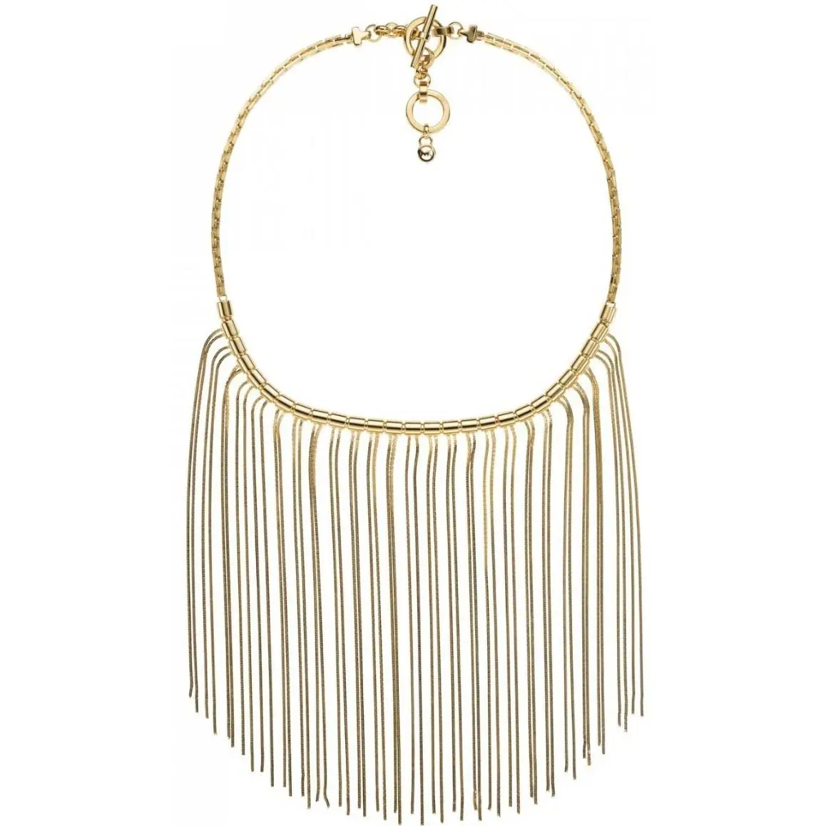 Michael Kors Seaside Luxe Gold Tone Stainless Steel Fringe Bib Necklace MKJ2690