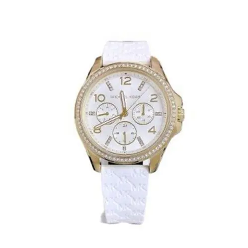 Michael Kors Mini Polot White MK Silicone Band Crystals Gold Tone Watch MK7372