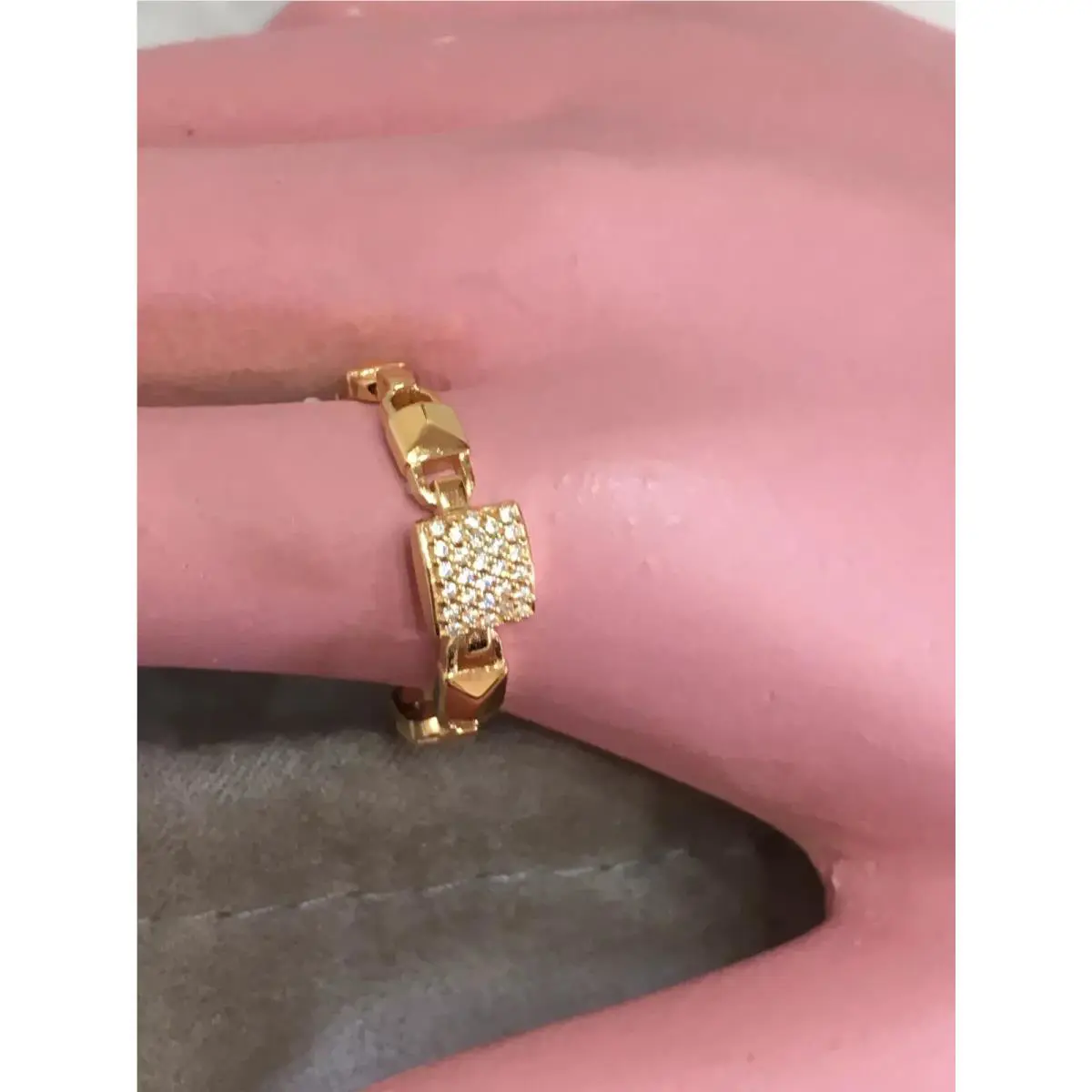 Michael Kors Precious Metal-plated Sterling Silver Mercer Link Pavé Ring 6