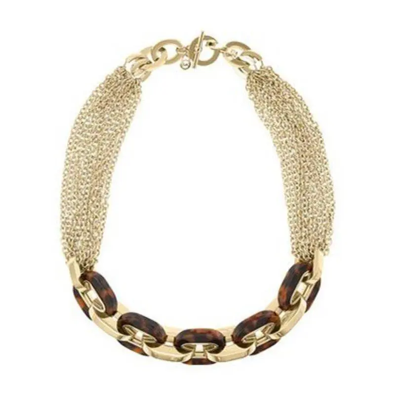 Michael Kors Modern Glitz Gold Tortoise Chain Hook Lock Necklace MKJ3086