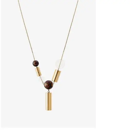 Michael Kors Gold Tone Tort Acetate+acrylic Ball Cylinder Chain Necklace MKJ5563