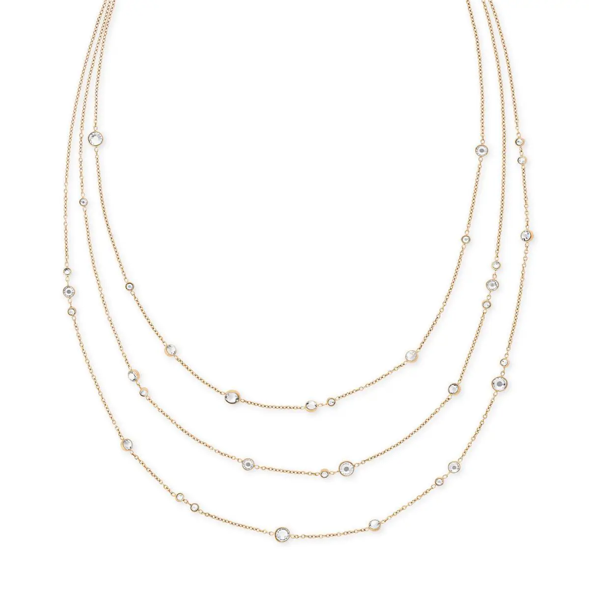 Michael Kors Gold Tone Multi Strand Chain CZ Crystal Studs Necklace MKJ6005
