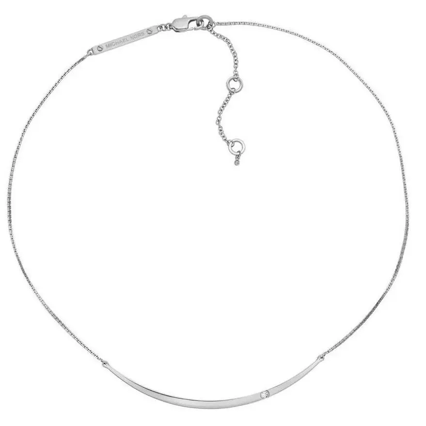 Michael Kors Brilliance Silver Tone S/steel Bar Necklace+crystal MKJ2732