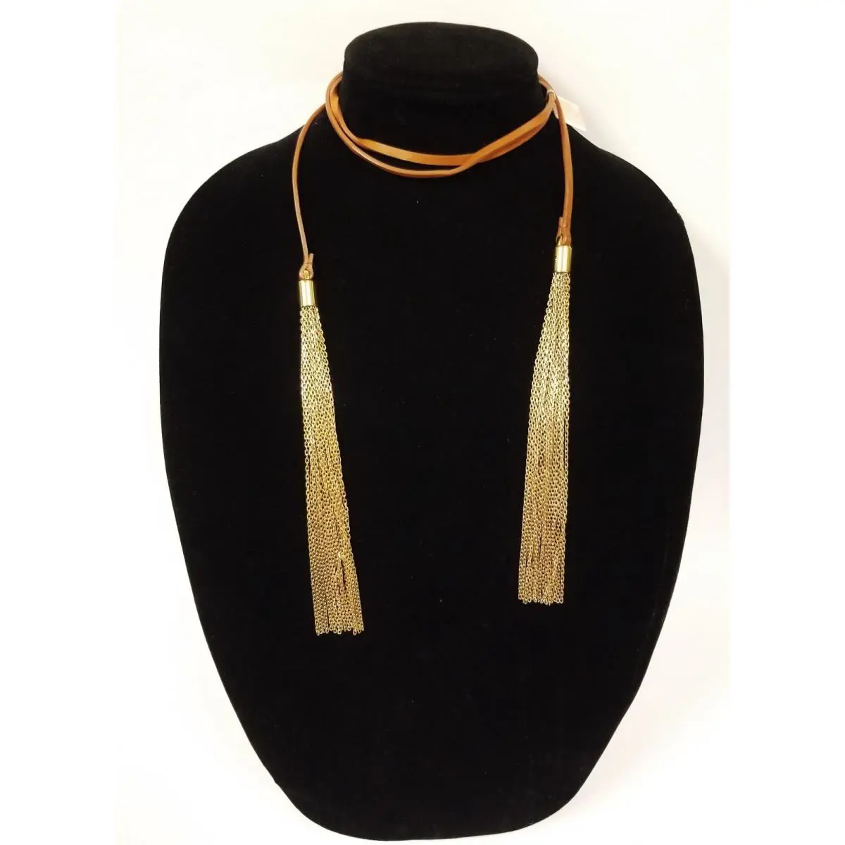 Michael Kors Luggage Brown Leather+polished Gold Tassel Long Necklace MKJ2055