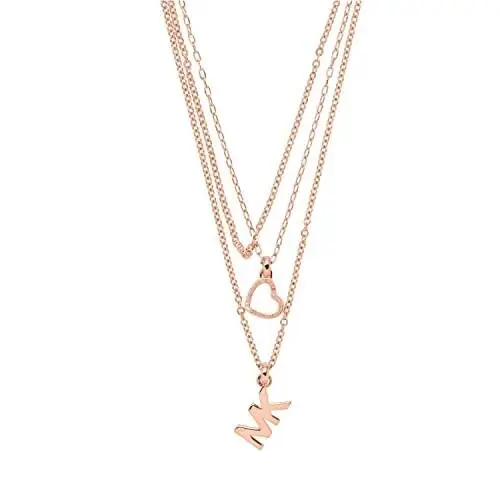 Michael Kors MK Logo Heart Rose Gold Multi Strand Layered Necklace MKJ7806791