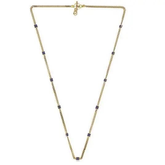 Michael Kors Glam Rock Gold Tone+blue Stone Pyramid Stud Chain Necklace MKJ2903