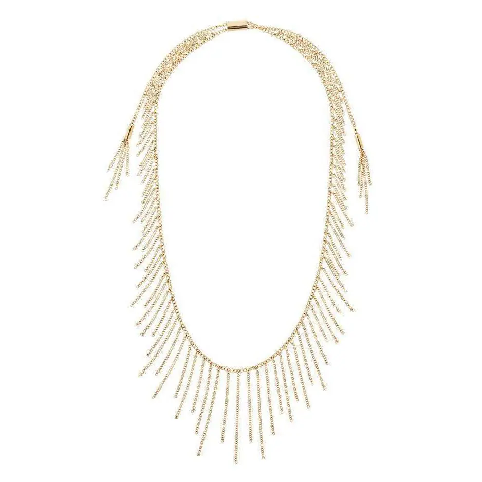 Michael Kors Gold Tone Adjustable Drape Fringe Statement Necklace MKJ5793